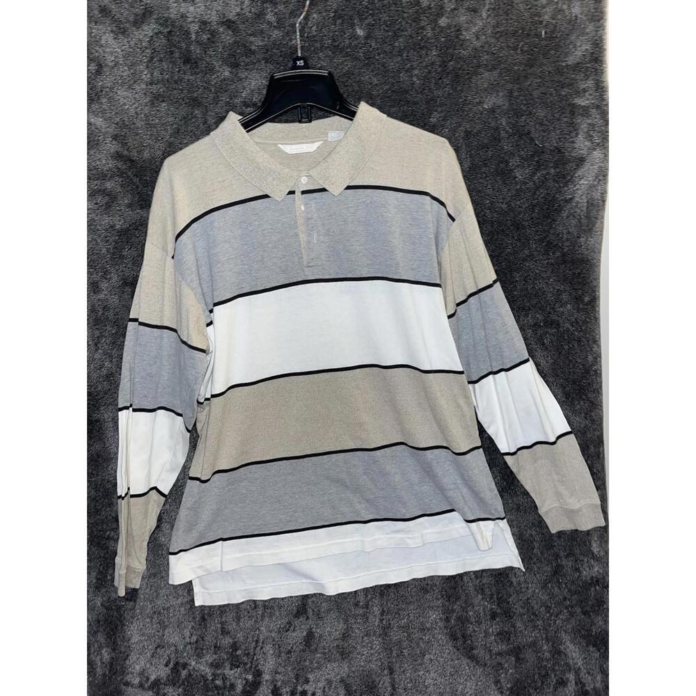 90s Christian Dior Striped Polo Shirt XL Beige Gray